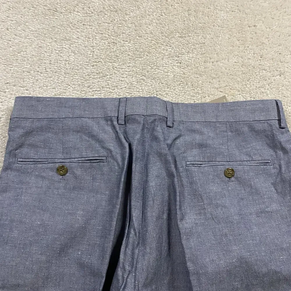 J.Crew Ludlow Pants Mens 34x30* Blue Chambray Baird McNutt Linen Dress Trousers